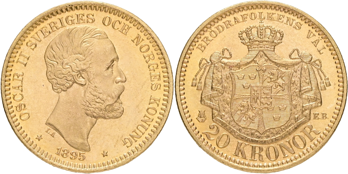 OSKAR II (1872-1907). 20 kronor 1895.