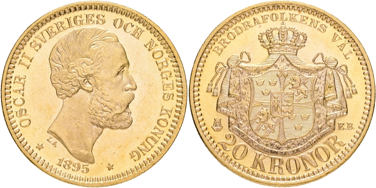 OSKAR II (1872-1907). 20 kronor 1895.