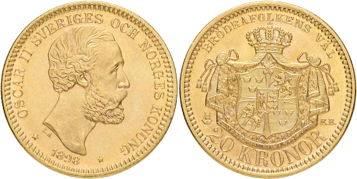 OSKAR II (1872-1907). 20 kronor 1898.