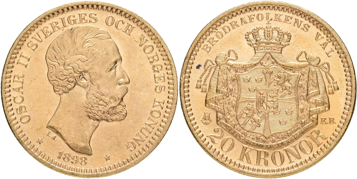 OSKAR II (1872-1907). 20 kronor 1898.