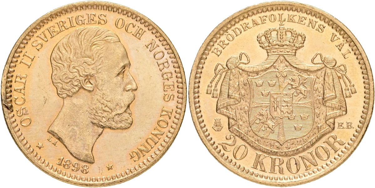 OSKAR II (1872-1907). 20 kronor 1898.
