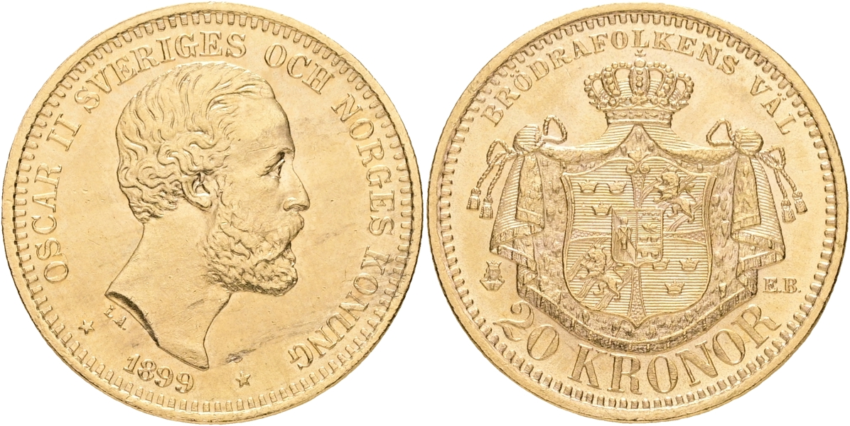 OSKAR II (1872-1907). 20 kronor 1899.