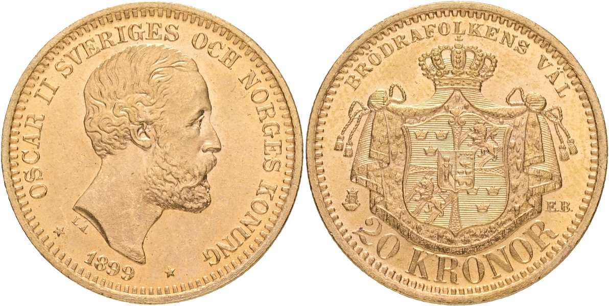 OSKAR II (1872-1907). 20 kronor 1899.
