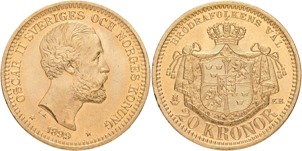 OSKAR II (1872-1907). 20 kronor 1899.
