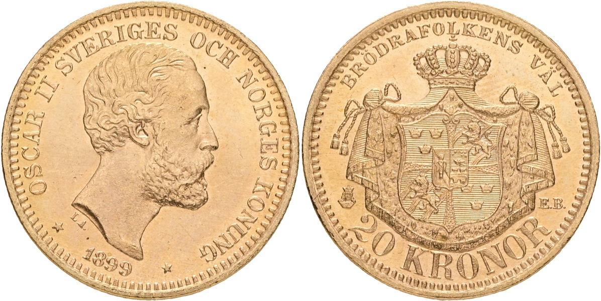 OSKAR II (1872-1907). 20 kronor 1899.