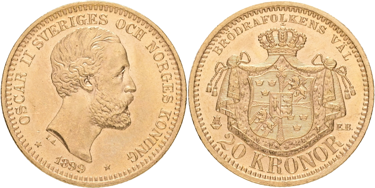 OSKAR II (1872-1907). 20 kronor 1899.