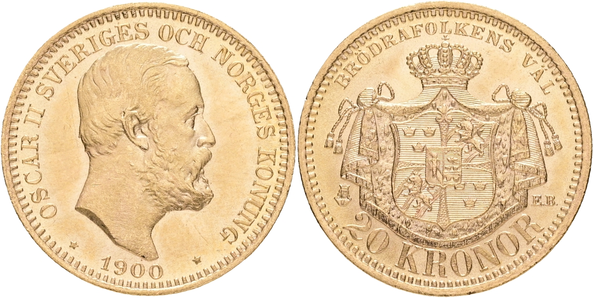 OSKAR II (1872-1907). 20 kronor 1900.