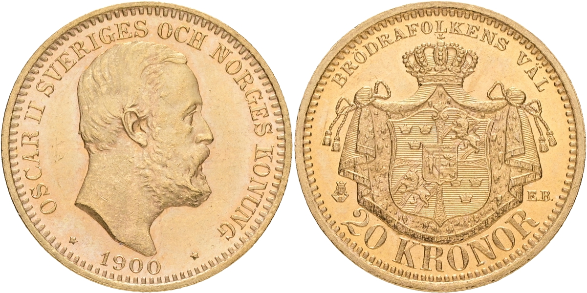 OSKAR II (1872-1907). 20 kronor 1900.