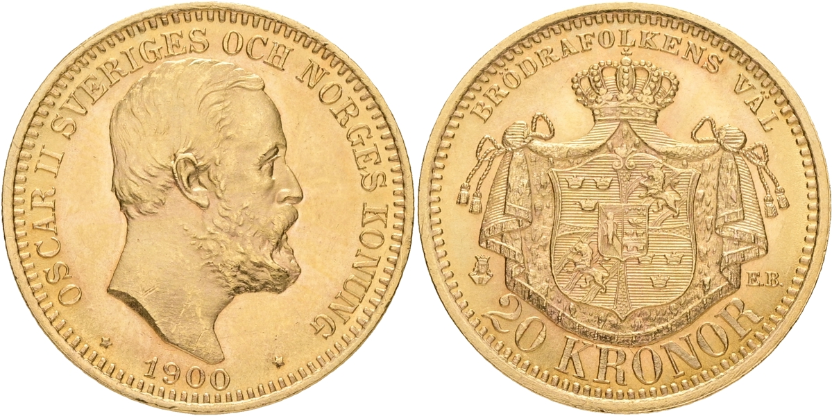 OSKAR II (1872-1907). 20 kronor 1900.