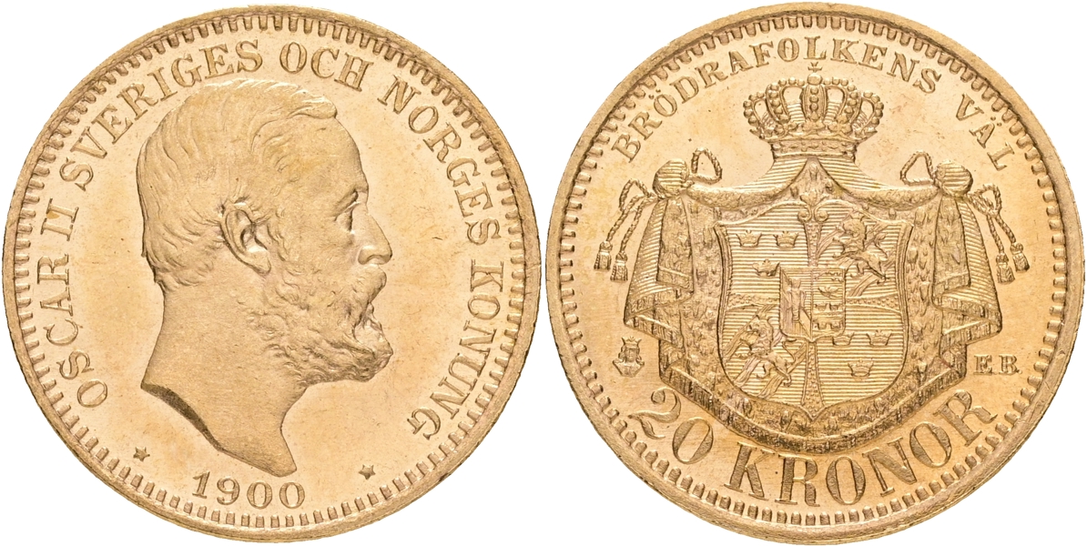 OSKAR II (1872-1907). 20 kronor 1900.