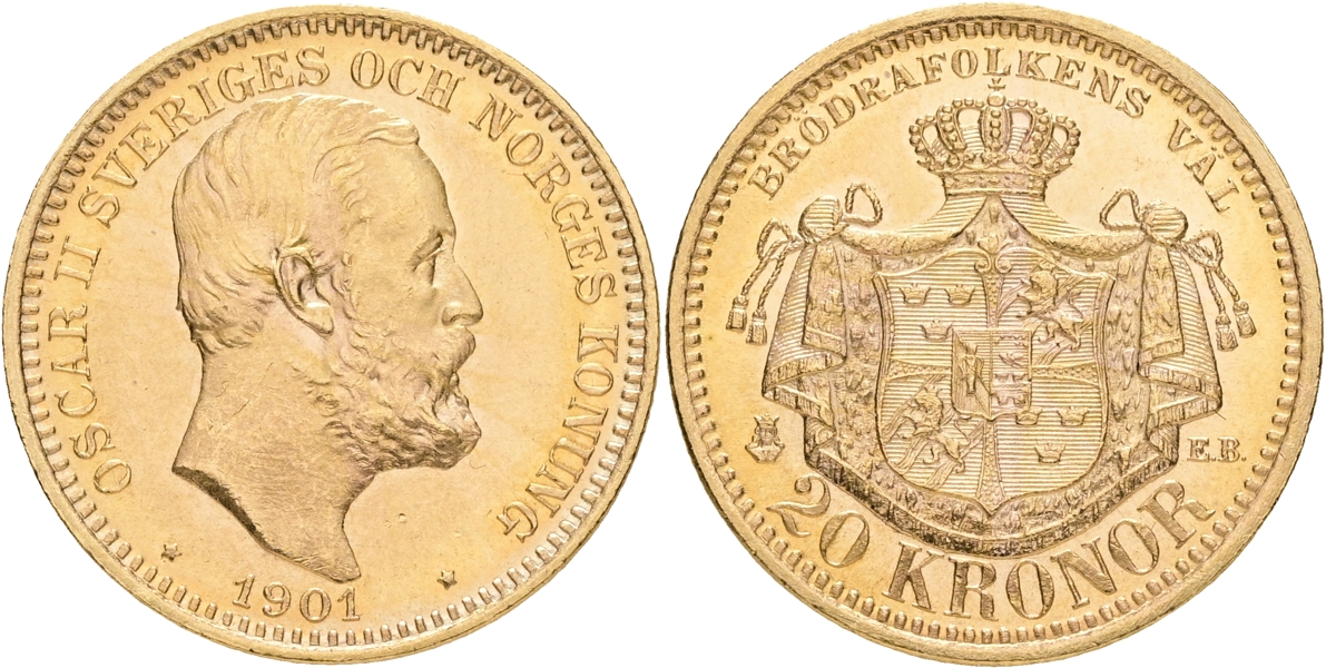 OSKAR II (1872-1907). 20 kronor 1901.