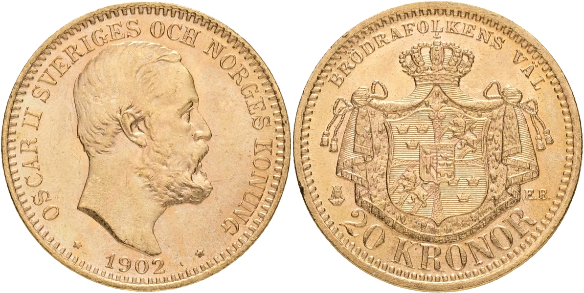 OSKAR II (1872-1907). 20 kronor 1902.