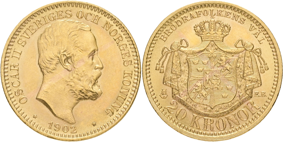 OSKAR II (1872-1907). 20 kronor 1902.