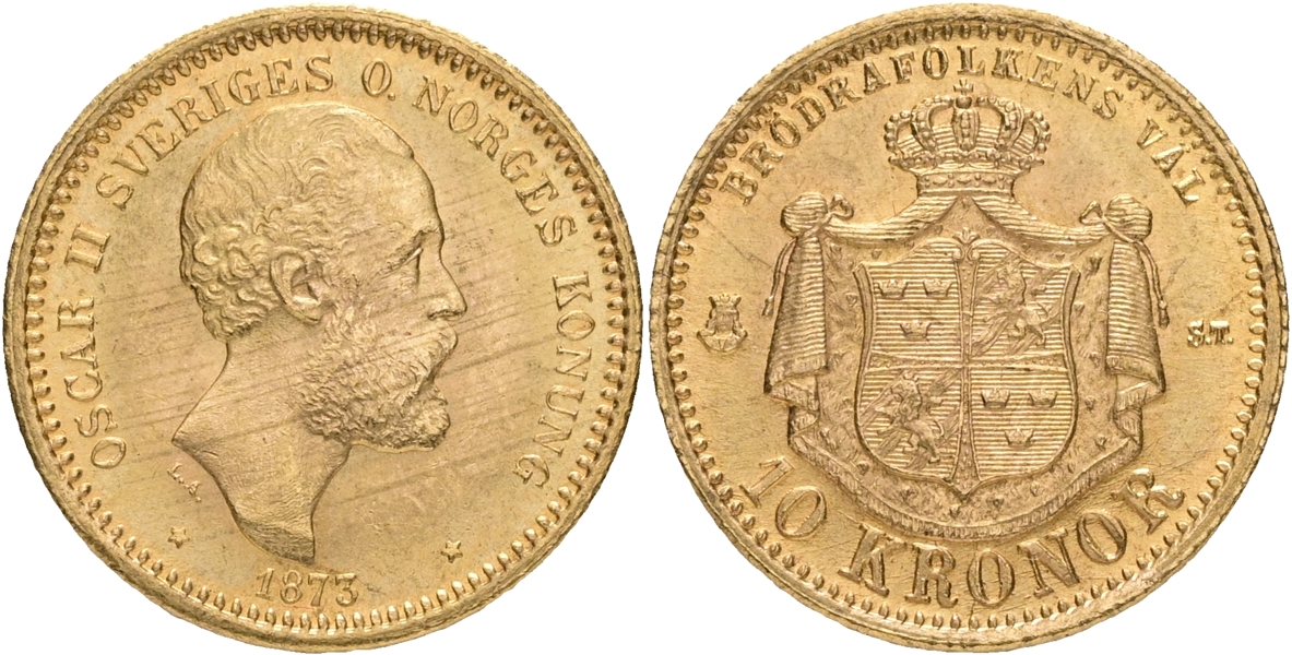 OSKAR II (1872-1907). 10 kronor 1873.