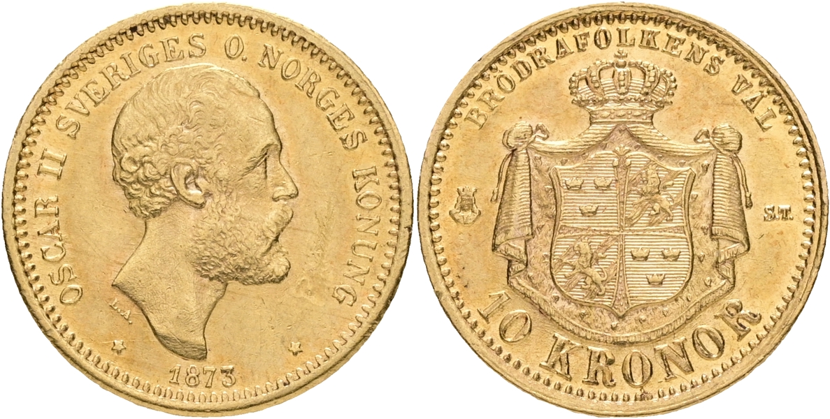 OSKAR II (1872-1907). 10 kronor 1873.