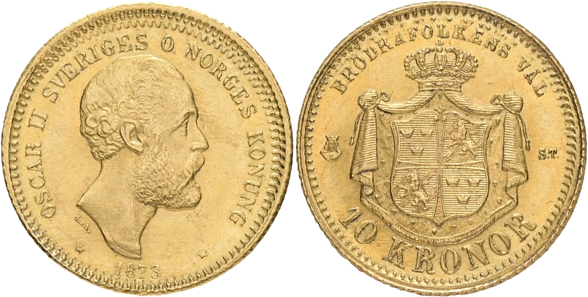 OSKAR II (1872-1907). 10 kronor 1873.