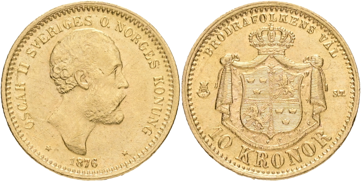 OSKAR II (1872-1907). 10 kronor 1876.