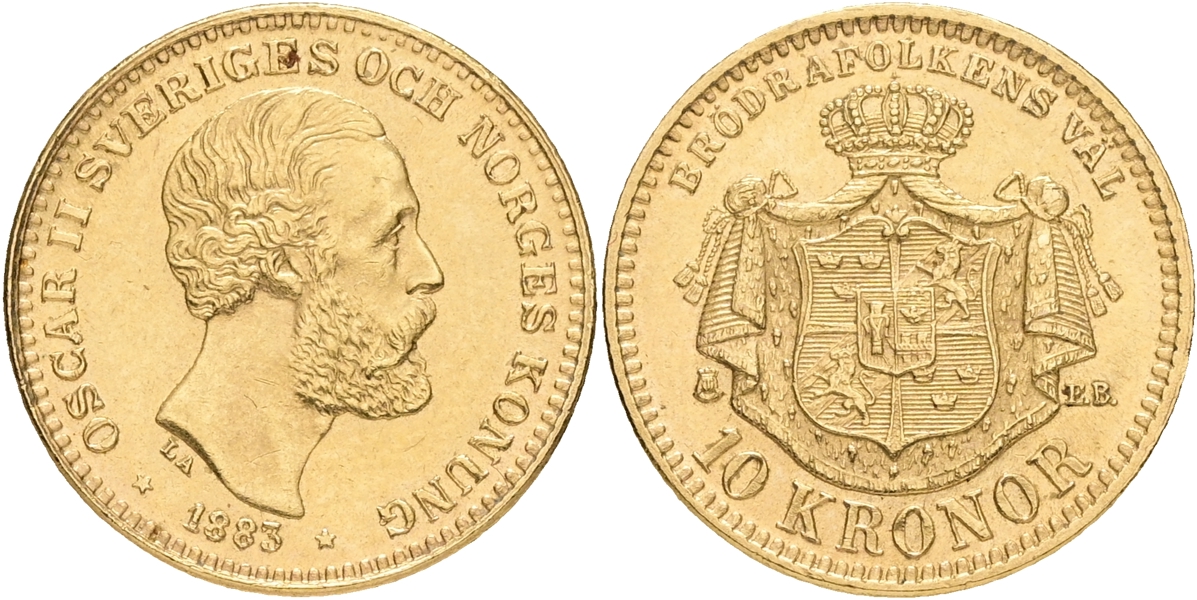 OSKAR II (1872-1907). 10 kronor 1883.