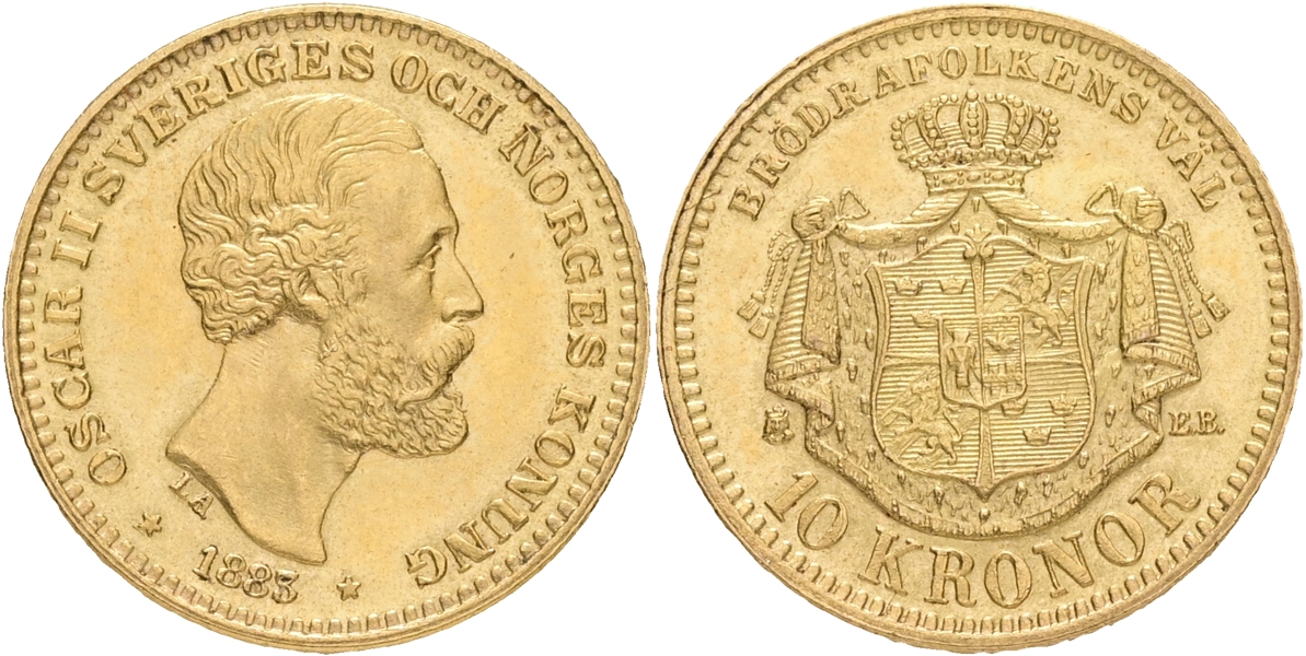 OSKAR II (1872-1907). 10 kronor 1883.