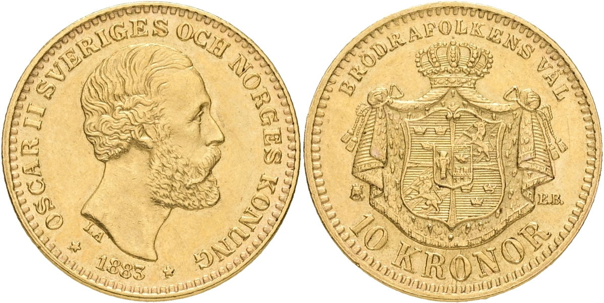 OSKAR II (1872-1907). 10 kronor 1883.
