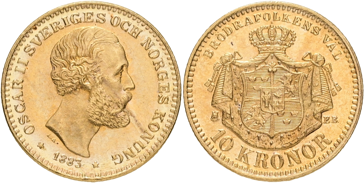 OSKAR II (1872-1907). 10 kronor 1883.