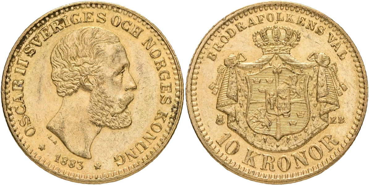 OSKAR II (1872-1907). 10 kronor 1883.