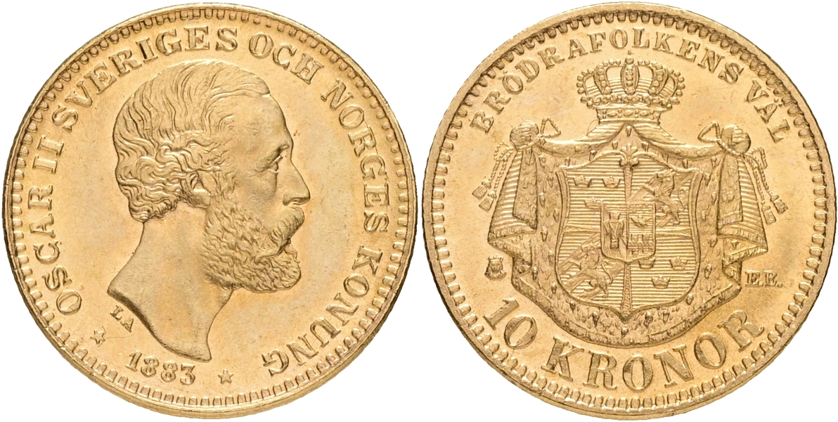 OSKAR II (1872-1907). 10 kronor 1883.
