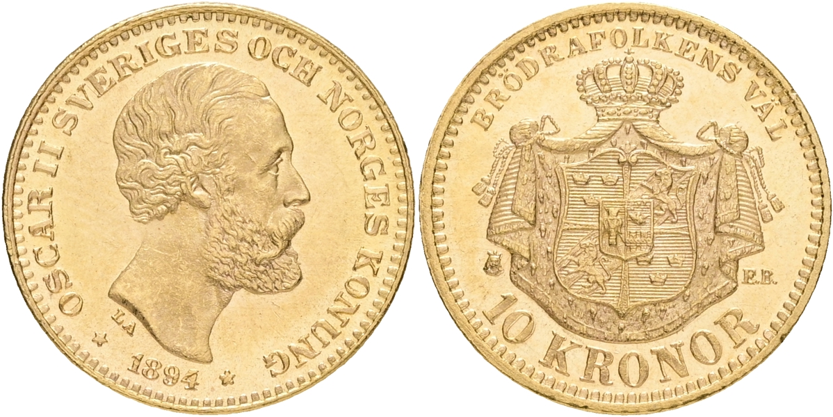 OSKAR II (1872-1907). 10 kronor 1894.