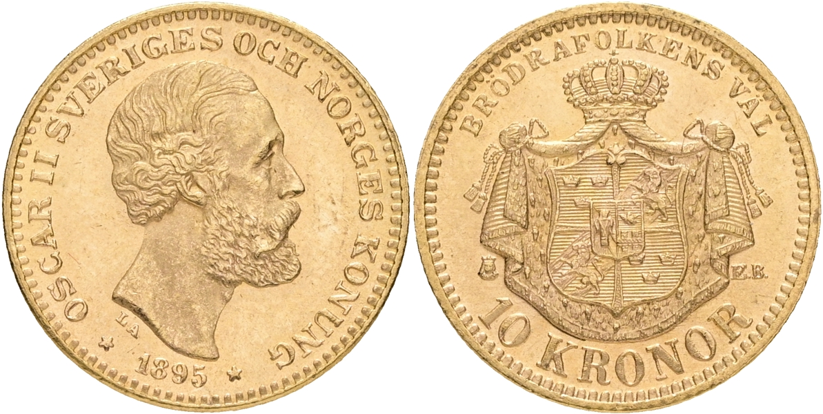 OSKAR II (1872-1907). 10 kronor 1895.