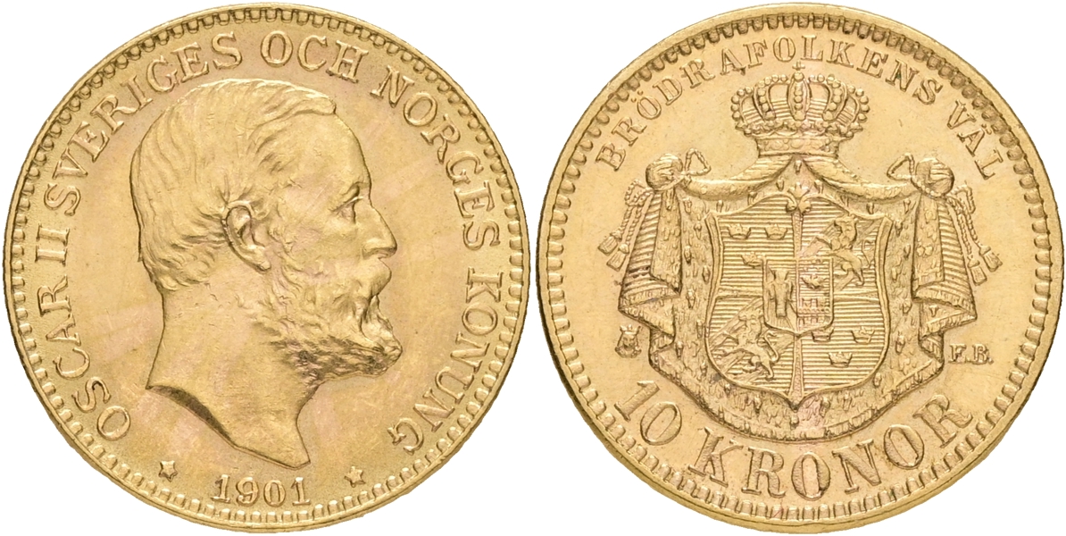 OSKAR II (1872-1907). 10 kronor 1901.