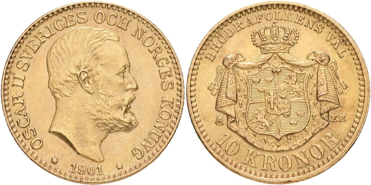OSKAR II (1872-1907). 10 kronor 1901.