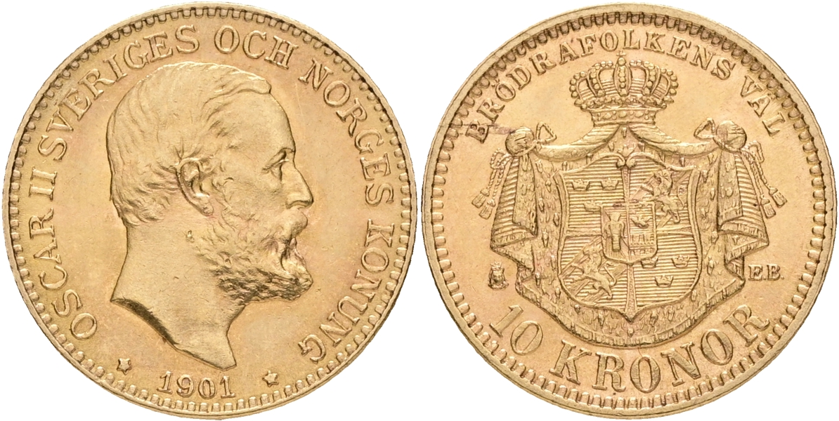 OSKAR II (1872-1907). 10 kronor 1901.