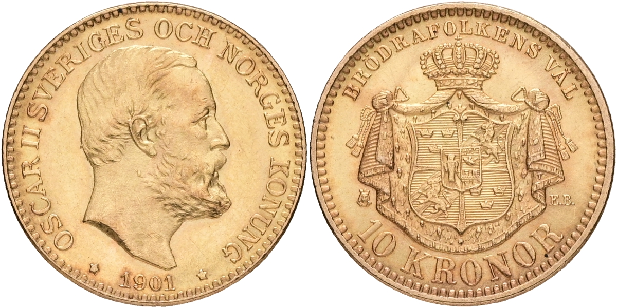 OSKAR II (1872-1907). 10 kronor 1901.