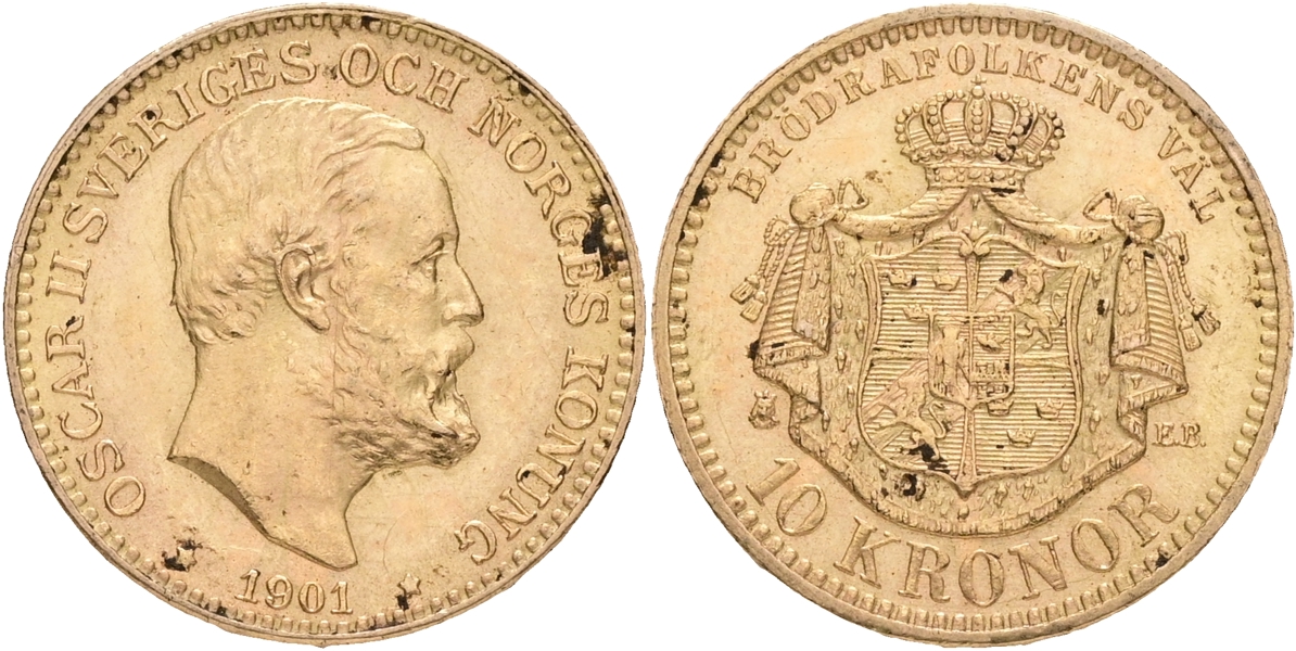 OSKAR II (1872-1907). 10 kronor 1901.