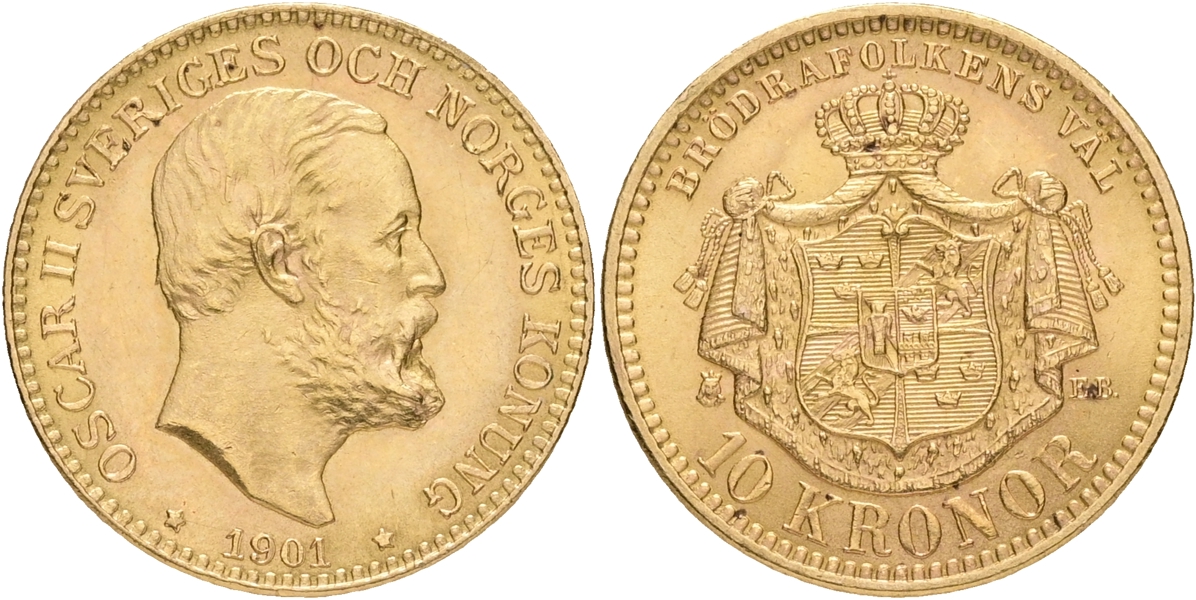 OSKAR II (1872-1907). 10 kronor 1901.