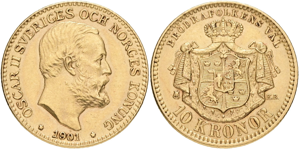 OSKAR II (1872-1907). 10 kronor 1901.