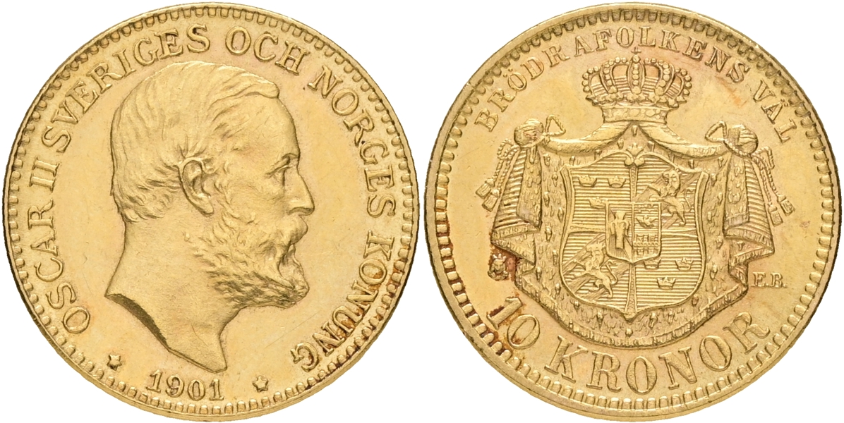 OSKAR II (1872-1907). 10 kronor 1901.