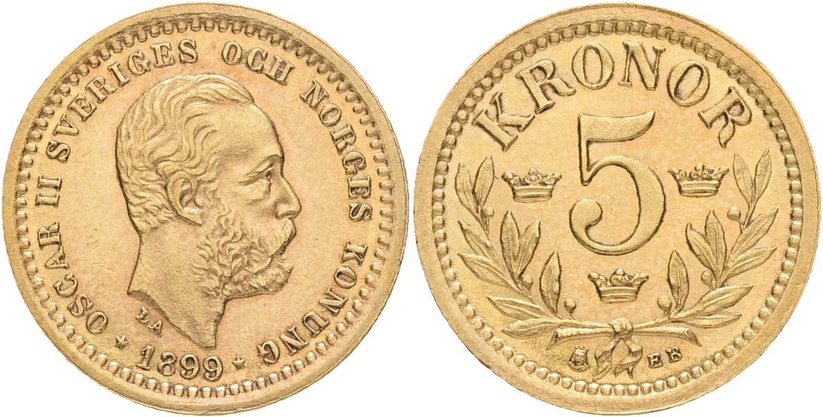 OSKAR II (1872-1907). 5 kronor 1899.