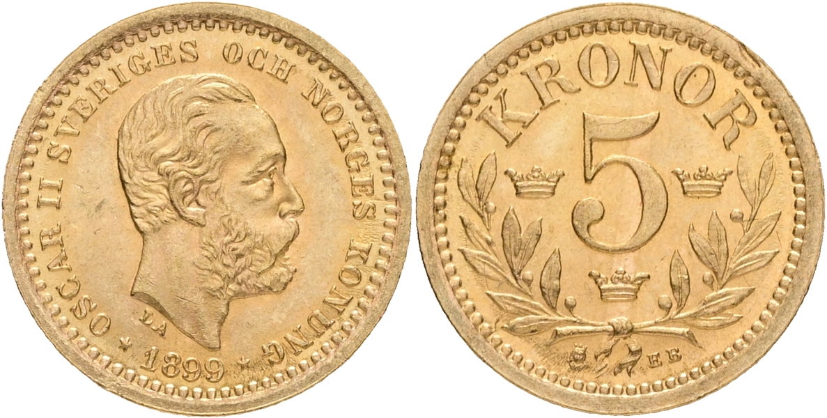 OSKAR II (1872-1907). 5 kronor 1899.