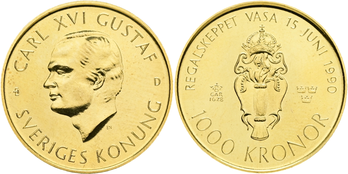 CARL XVI GUSTAF (1973 -). 1000 kronor 1990.