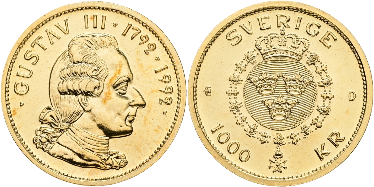 CARL XVI GUSTAF (1973 -). 1000 kronor 1992.