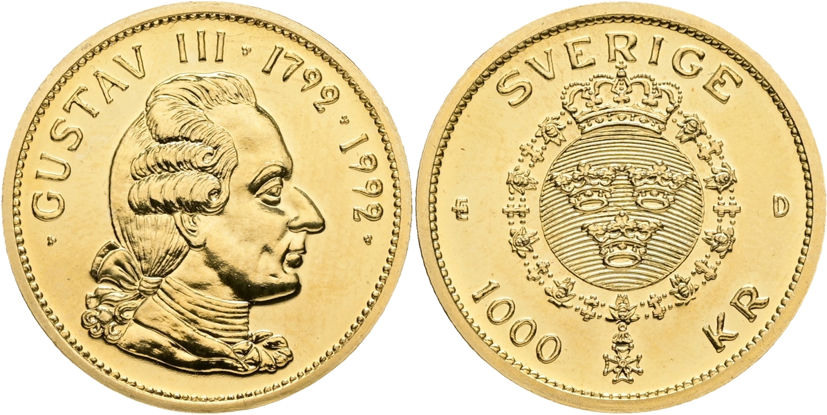 CARL XVI GUSTAF (1973 -). 1000 kronor 1992.