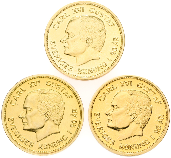 CARL XVI GUSTAF (1973 -). 1000 kronor 1993. Lot of 3.