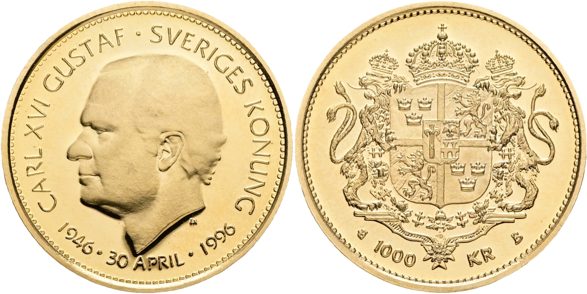 CARL XVI GUSTAF (1973 -). 1000 kronor 1996.