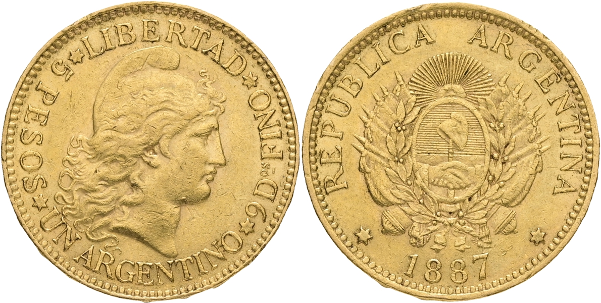 ARGENTINA. 5 pesos1887.