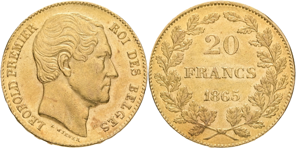 BELGIEN / BELGIUM. 20 francs 1865.