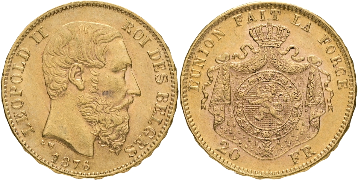 BELGIEN / BELGIUM. 20 francs 1876.