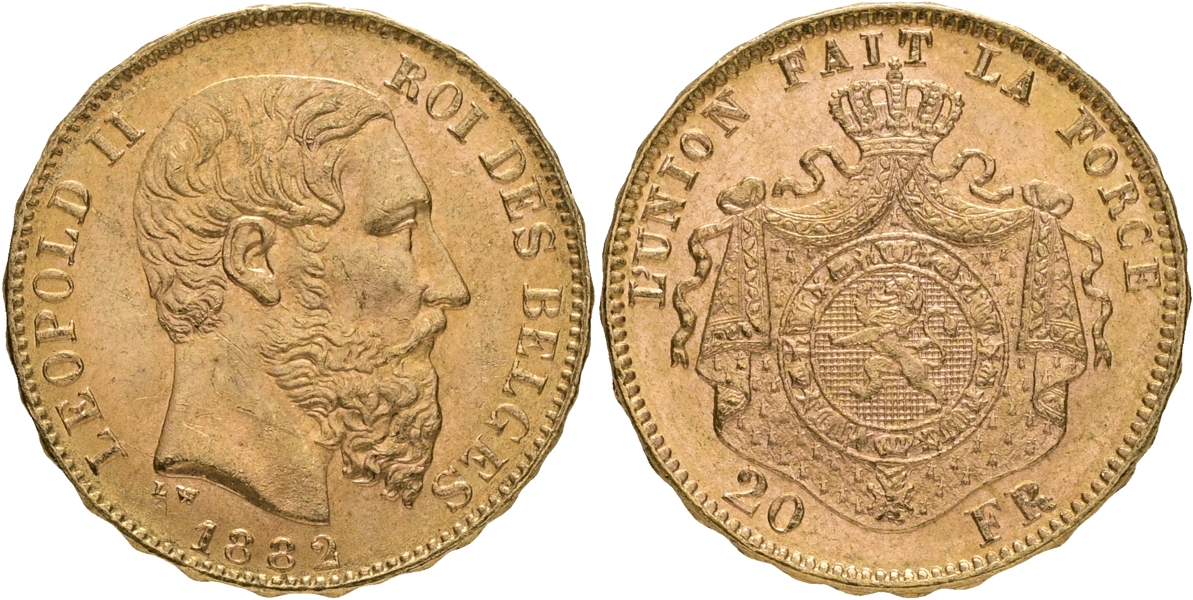 BELGIEN / BELGIUM. 20 francs 1882.
