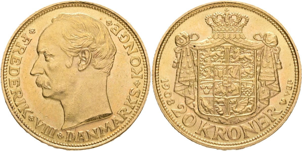 DANMARK / DENMARK. 20 kroner 1908.