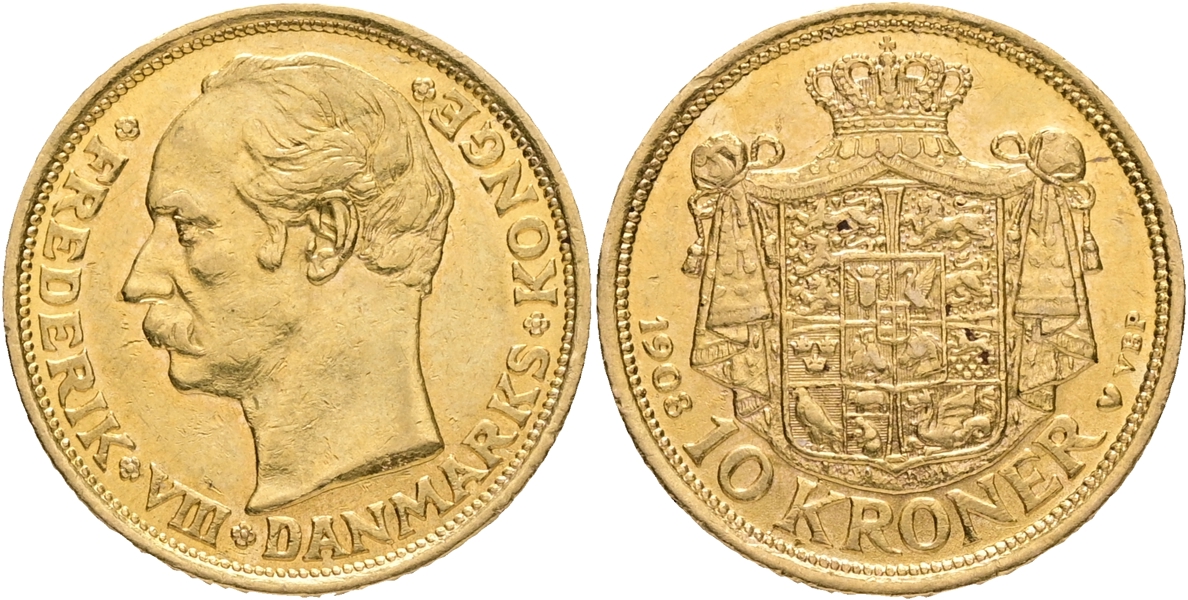 DANMARK / DENMARK. 10 kroner 1908.
